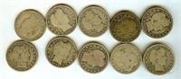 1892-1905 Barber 25c Nice Good 10pc Lot