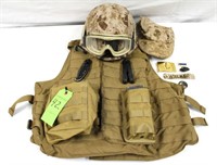 Lot Tactical Vest, Helmet, Marine Corp Belt Buckle