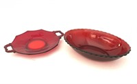 Set of two ruby glass serving dishes including a s