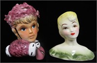 (2) Lavender Girl Head Vase & Lady Head Vase