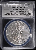 2018-W SILVER EAGLE ANACS SP-70 FIRST DAY ISSUE