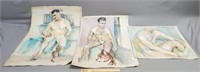 3 Semi-Nude Men Portrait Paintings