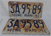 1942 Idaho License Plates Matched Set 3A.95.89