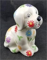Flower Painted Dog Ceramic Bank