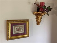 Framed Fruit Picture, Shelf & Candle