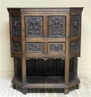 Neo Renaissance Style Oak Credence Cabinet.