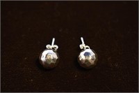 STERLING SILVER FACETED ROUND  STUD EARRINGS