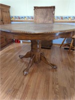 Carved wooden barrel base table