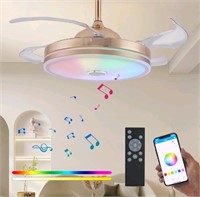 Retractable Bluetooth Ceiling Fan with Light and S