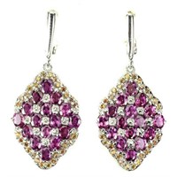 Natural Rhodolite Garnet Sapphire Earrings