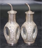 Pair of antique Chinese stg silver cruet bottles