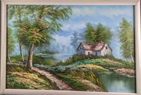 JB Framed Original Oil On Panel Mountain Landscape