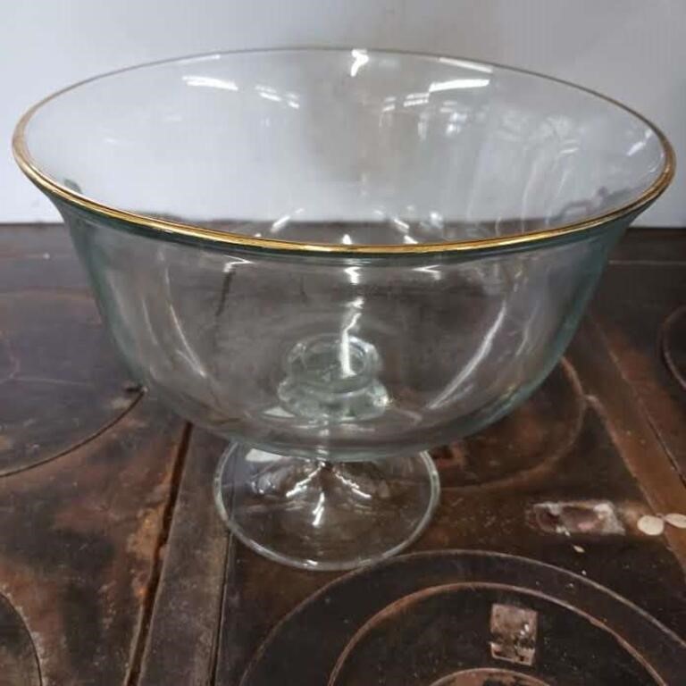 Gold rimmed glass footed bowl