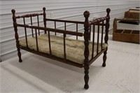 Antique Wood Doll Bed with Mattress