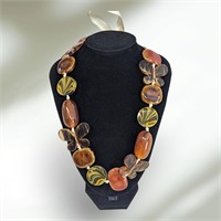 Ribbon Necklace of Large Acrylic Resin Beads