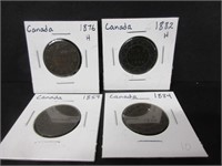 4 OLD CANADA LARGE ONE CENT PENNIES