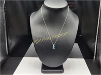 10K WHITE GOLD BLUE TOPAZ PENDANT ON CHAIN