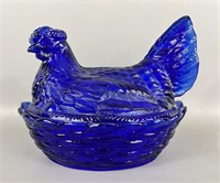 Vintage Cobalt Blue Westmoreland Hen on a Nest