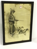 Framed & Dated-1903 Lady w/ Gun & Hunting Dog
