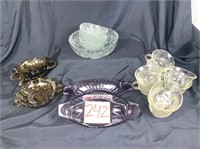 Berry Set - Punch Bowl Cups - Cut Glass Dishes