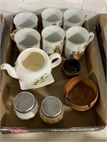 Tray Lot Of Mugs, Shakers, Etc.