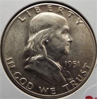 1951-S Franklin half dollar. BU. Better date.