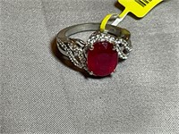 .925 SILVER RED STONE RING