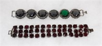 2 Vintage Prong-Set Glass Stone Bracelets