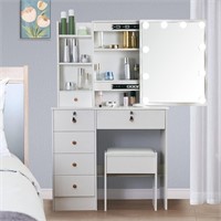 White Vanity Desk with Mirror and Lights..