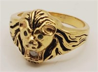 (H) Gold Plated Lion Head Ring (size 8.5)