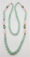 (H) Pink and Green Jade Necklace (32" long)