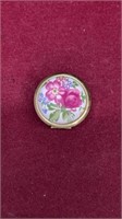 Vintage Pink Flower Round Hinged Tin Pill