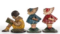 CAST-IRON FIGURAL GIRL BOOKENDS, LOT OF THREE,