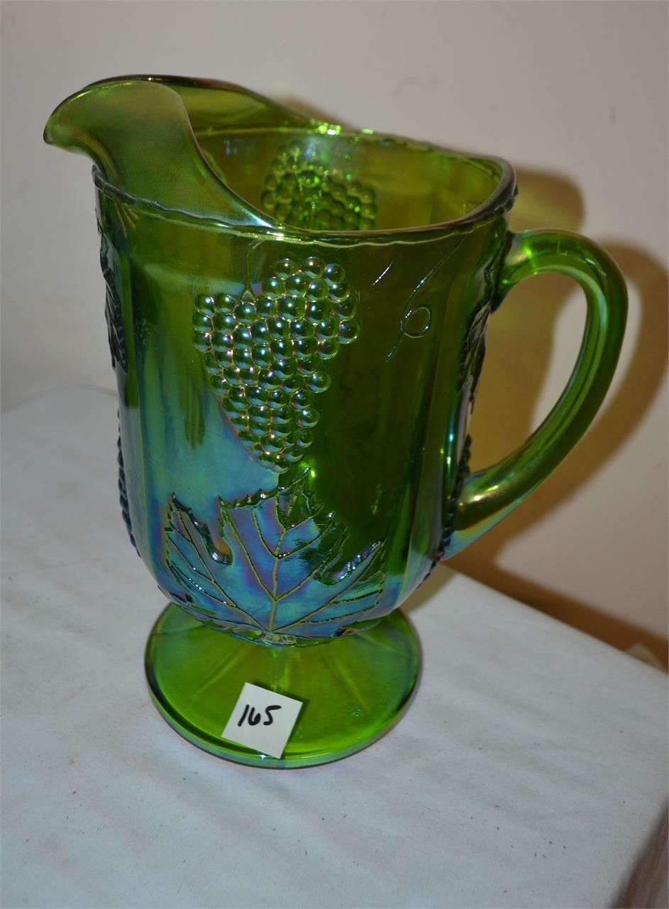 Green Carnival Glass Pitcher