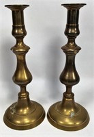 Pair Brass Candlesticks, pushups - 12"T x 4.5"