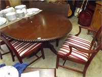 mahogany dining table w/carved rope edging & 6 cha