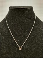 Sterling silver necklace with "B" pendant. Weight