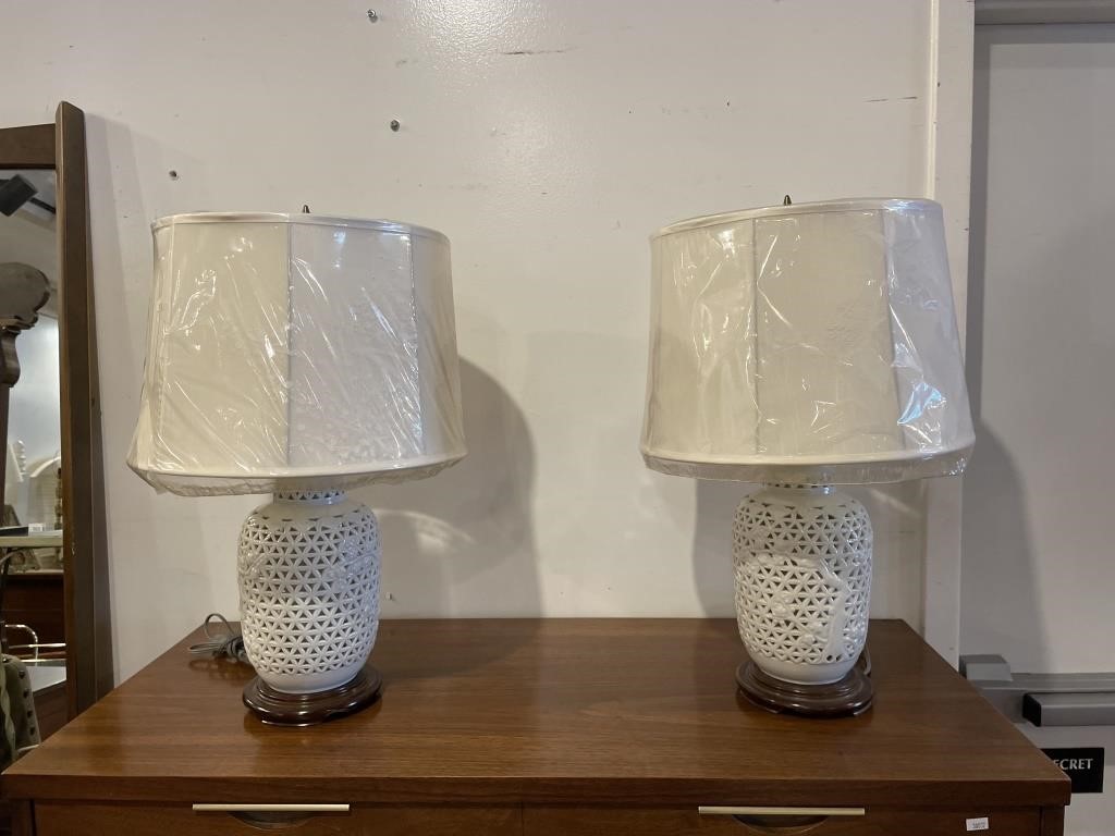 Pair oriental lamps mid century modern