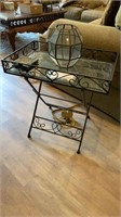 Glass and Iron Tray Table with Glass Tea Lite