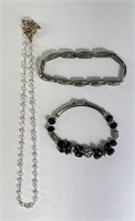 Stainless Steel, Silvertone, Faux Pearl Bracelets