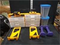Plastic Tool Storage Bin & Hand Weights