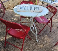 Coca Cola Table and 3 Chairs and Men/Women Sign