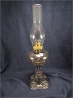 GLASS PEDESTAL OIL LAMP W/FAINT PURPLE HUE