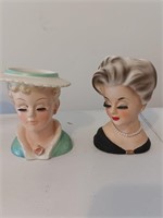 2 head vases inarco E1062 and an unmarked 5.5"