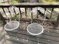 Pair of White Wroought Iron Patio Pool Chairs