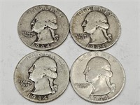 4-1944 D Washington Silver Quarter Coins