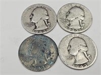 4-  1943 D Washington Silver Quarter Coins