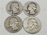 4- 1944 Washington Silver Quarter Coins