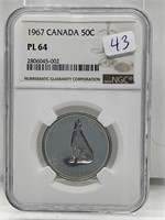 NGC Certified PL64 1967 Silver Canada 50C