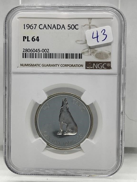 NGC Certified PL64 1967 Silver Canada 50C
